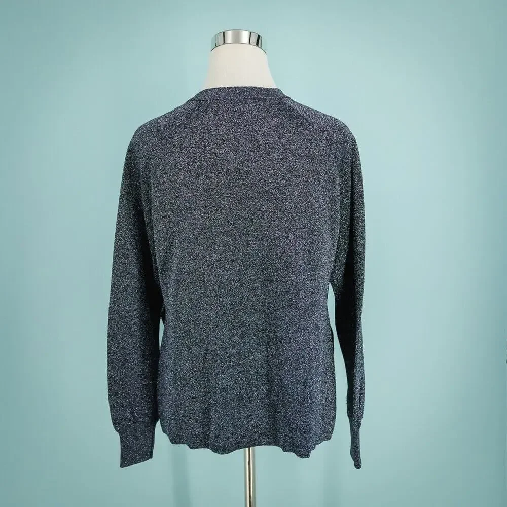 J. Crew Size Small S Sparkle Metallic Blue Crew Long Sleeve Split Vent Sweater